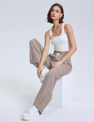 LOMON Women's Boxers Gingham Plaid Wide Leg Pants Cotton Pajama Lounge Pj β image 5