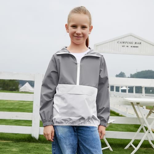 Image of MODAFANS Girls Boys Rain Jacket Lightweight Waterproof Packable Hooded Half zip RainCoats Windbreaker for Outdoor 4-13Year