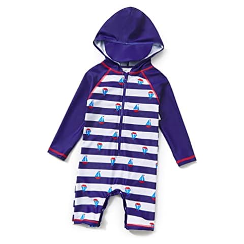 BONVERANO Baby-Boys One-Piece Swimsuit Hooded with UPF 50+ Sun Protection Zipper (Hooded Sailng, 12-18 Months) Cover