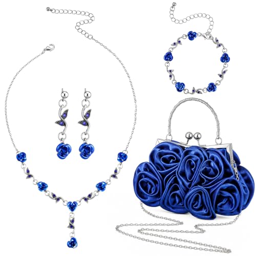 Image of Hicarer 5 Pcs Women Rose Clutch Purse Rose Jewelry Accessories Set