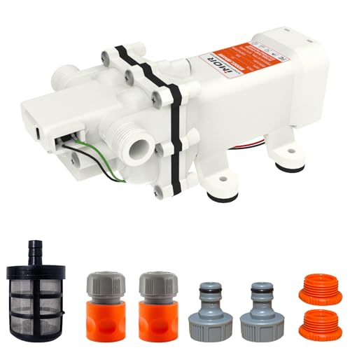 Image of IMOR 12V 100W Diaphragm Water Pump, 3GPM 65PSI Self-Priming Booster Pump with Hose Connector & Strainer, 1 /2 inch Compact Pump for Agriculture, Garden, RV, Marine, Car Wash, Industry