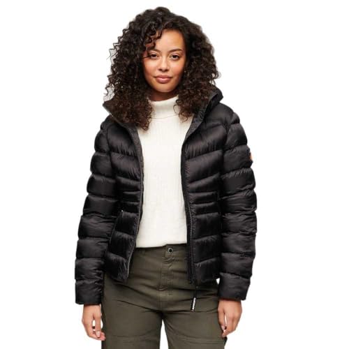 Superdry Damen Wattierte Fuji Steppjacke mit Kapuze Schwarz 40