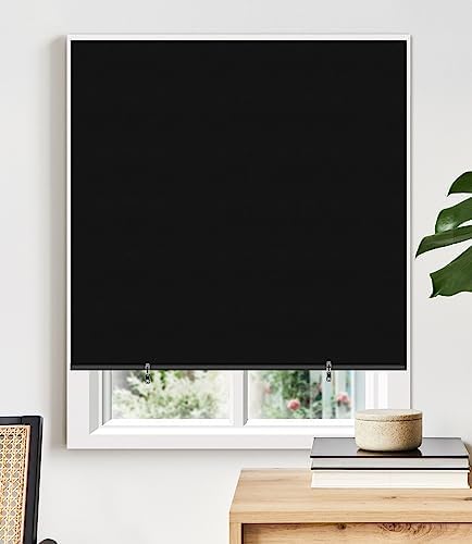 100% Blackout Roller Shades, Cordless Window Blinds with Thermal Insulated UV Protection Privacy, Easy to Install Window Shades for Baby Nursery Bedroom (36''W x 72''H, Black)