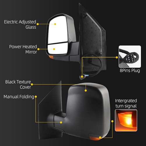 Image of Dasbecan Left Side Mirror Compatible with 08-17 Chevy Express Black 8pins