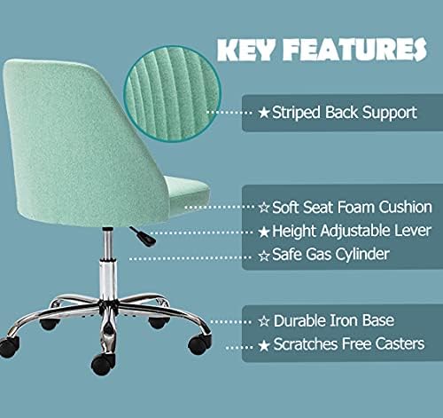 Miniatura 6 de Silla de escritorio de oficina en casa, silla de tocador, moderna silla con ruedas de respaldo bajo, silla de oficina tapizada de sarga linda,