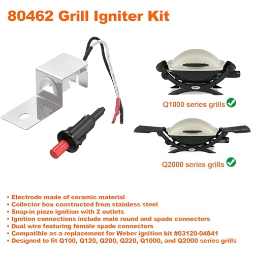 Image of SafBbcue 80462 Grill Igniter Replacement for Weber Q1000 /Q2000 Grill Accessories Replacement Parts,for Weber Q100 Q200 Gas Grill Ignitor for Weber 386001 386002 566001 Grill Parts, Ignition Button