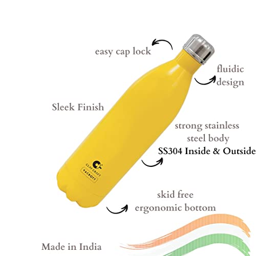Image of Clay Craft Vacbott Vaccum Bottle, 1000 ml Stark Double Walled 24 Hours Hot and Cold Water Bottle, 1 Piece,| Leak Proof | Office Bottle | Gym | Home | Kitchen (Yellow)