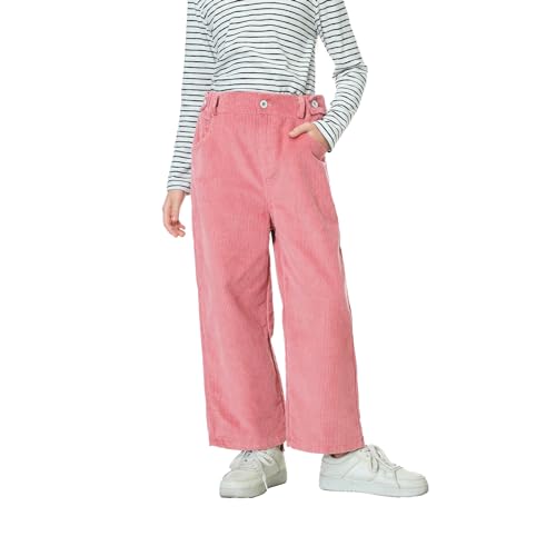 Rolanko Girls Wide Leg Corduroy Pants High Waist Trousers Vintage Kids Pants Streetwear Casual 4-12 Years 6-7 Years B-black