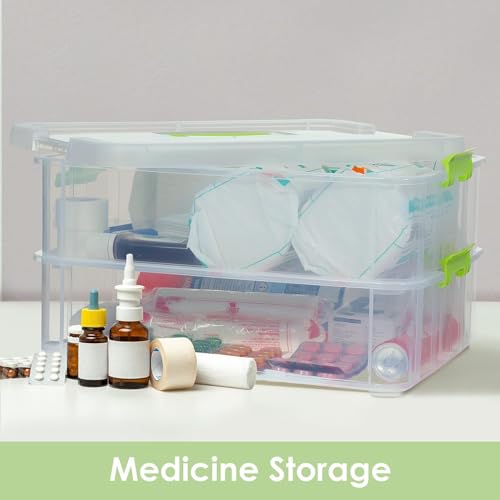 Image of Golden bird plastic boxes for Storage transparent, Space Saving Organiser with Lid Portable & Stackable for Jewelry, Beads, Crochet, Sewing, Scrapbooking DIY Craft (2 tier, Green)