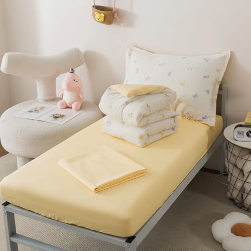 Image of Caressma 5 Pieces Twin Comforter Set for Kids - Soft Prewashed Cotton Colourful Butterfly Print Bedding Set, Includes Comforter, Fitted Sheet, Flat Sheet, Pillow Case & Pillow Sham for All Seasons