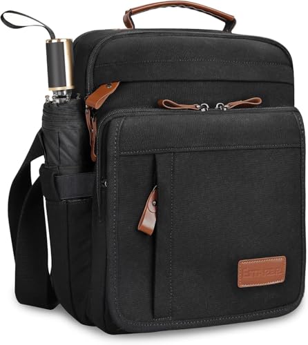 ESTARER Umhängetasche Herren Schultertasche 13 Zoll kleine Herrentasche Kuriertasche aus Canvas für Arbeit Schule Reise Schwarz