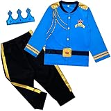Wosixima Toddler Boys Girls Prince Costume Clothes, Child Halloween Outfit Cosplay Blue Long Sleeve Shirt and Black Pants With Blue Crown, 3T