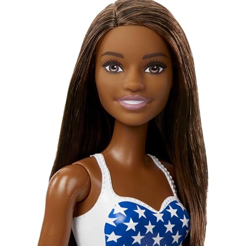 Barbie Doll with Beach Theme in American Flag Stars and Stripes Swimsuit, Brunette by Barbie - Used condition - Image 4