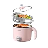Dezin Electric Hot Pot with Steamer, 1.5L Rapid Noodles Cooker, Non-Stick Mini Pot Perfect for Ramen, Egg, Pasta, Dumplings, Soup, Porridge, Oatmeal with Power Adjustment, College Dorm Room Essential