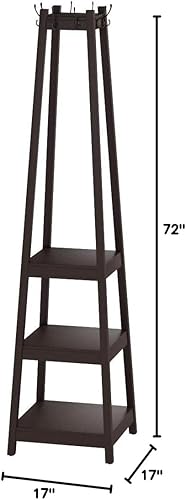 Miniatura 6 de Roundhill Furniture Perchero Vassen con estantes de almacenamiento de 3 niveles en acabado espresso