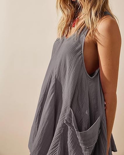 Women Casual Dresses Sleeveless Crew Neck Backless Tunic Mini Dress Loose Flowy Tank Sundress with Pockets - Image 5