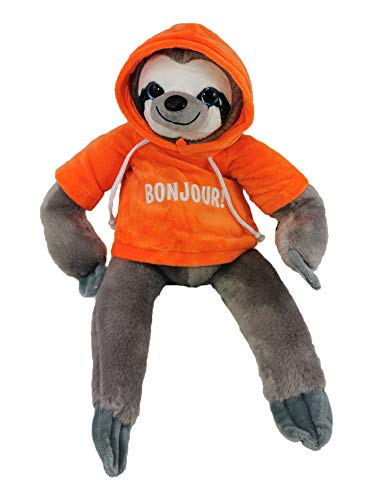 Barrado - Peluche Paresseux avec T-Shirt Qualité Super Soft (25cm, Gris T-Shirt Orange)