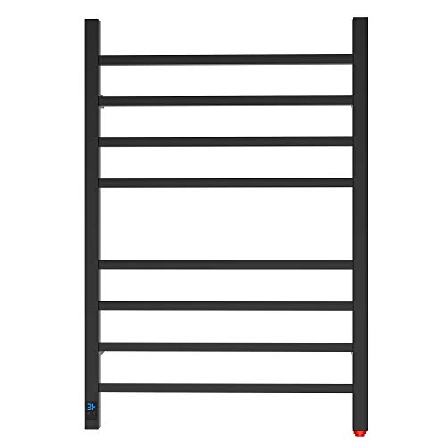 HEATGENE Towel Warmer with Timer and Temperature Control, Electric Towel Warmer with 8 Square Bars, Wall-Mounted Electric Towel Rack with 8 Square Bars, Plug-in/Hardwired Towel Rails - Matte Black