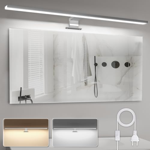 APONUO Spiegelleuchte 80cm, LED Badezimmerleuchte Spiegelleuchte 18W | 4000K | 6000K | 2000lm | IP44 | 800mm Edelstahl Schminkspiegel Lichtschrank Beleuchtung mit Schalter…