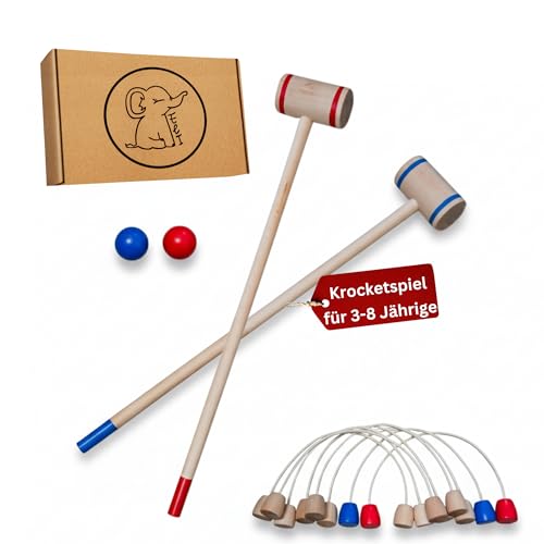 Eli Krocket Spiel für Kinder inkl Schläger - Ziele und Bälle aus Holz - Crocket Set für Indoor und Outdoor - Spielzeug ab 3 Jahre - Holzspielzeug - Geschenkidee für Jungen und Mädchen