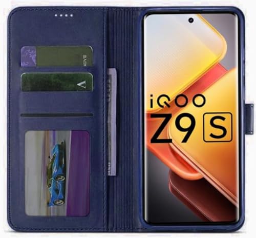 Image of TOUCCH Flip case for iQOO Z9s 5G| Leather Finish Cover & Flexible Stand Design | Card and Money Pocket | Blue
