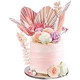 28 Pcs Boho Cake Topper Decorations Vintage Artificial Rose Flowers Leaves for Cake Decorating Kit Dried Faux Flower Decor for Bohemian Wedding Bridal Birthday Baby Shower Party Supplies (Pink)