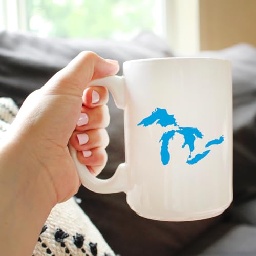 Taza de café con mapa de los Grandes Lagos 15oz cerámica blanca miniatura 3