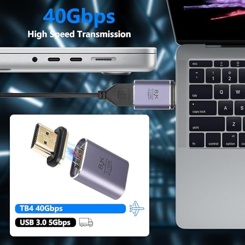 Image of Tobo HDMI Magnetic Adapter, 8K@60Hz HDMI 2.1 Female to Male Adapter Connector, Support 8K@60Hz /4K@120Hz 48Gbps UHD 2160P 1080P 3D, HDR, ARC for Laptop TD-1202H