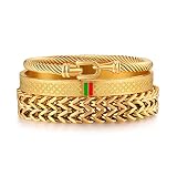 FUNEIA 3PCS Gold Bracelet for Men Stainless Steel Mens Cuff Bracelet Twisted Cable Bracelet Roman Nu