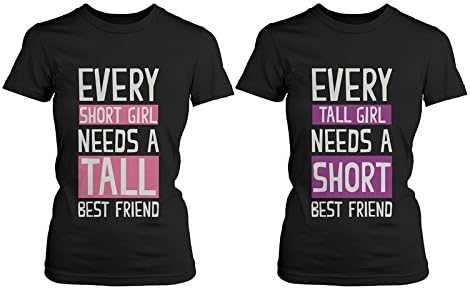 365 Printing Best Friend Shirts - Short and Tall Best Friends BFF Matching T-Shirts (Left- Medium/Right- Medium) Black