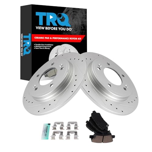 Image of TRQ Performance Rear Brake Pad and Rotor Set Ceramic Coated Drilled Slotted Rotors Compatible with 2019-2021 Hyundai Veloster 2020 Kia Forte