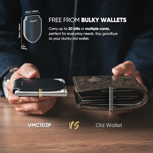 VULKIT Luxury Money Clip Genuine Leather Magnetic Closure Streamline Design Money Clip Wallet, Holds Up to 20 Bills3