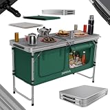 24MOVE® Campingküche Praia grün, Faltbarer Campingschrank höhenverstellbar 54/62/70 cm, Alu Reiseküche mit Arbeitsfläche, 2 Einlegeböden und Tragegriff