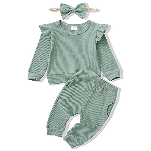 Renotemy Newborn Infant Baby Girl Clothes Outfits Fall Winter Long Sleeve Sweatshirts Pants Cute Baby Girl Outfits Set