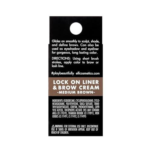 e.l.f. Lock On Liner And Brow Cream | kształtuje i definiuje brwi | średni brąz | 0,19 oz (5 g)