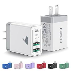 [2-Pack] USB C Wall Charger, 40W Fast USB C Charger Block, 4-Port PD Power Adapter + QC Wall Plug Multiport Type C Charging Block Cube Compatible with iPhone 16 15 14 13 12 11 Pro Max XR XS 8, Samsung