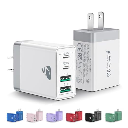 [2-Pack] USB C Wall Charger, 40W Fast USB C Charger Block, 4-Port PD Power Adapter + QC Wall Plug Multiport Type C Charging Block Cube Compatible with iPhone 16 15 14 13 12 11 Pro Max XR XS 8, Samsung