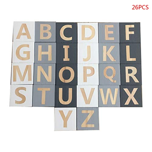 LLAni 1 Set Wedding Reusable and Durable Blocks Solid Wood Multicolor 26 English Alphabet Cube Block for Baby Kids Photography Props Ornaments