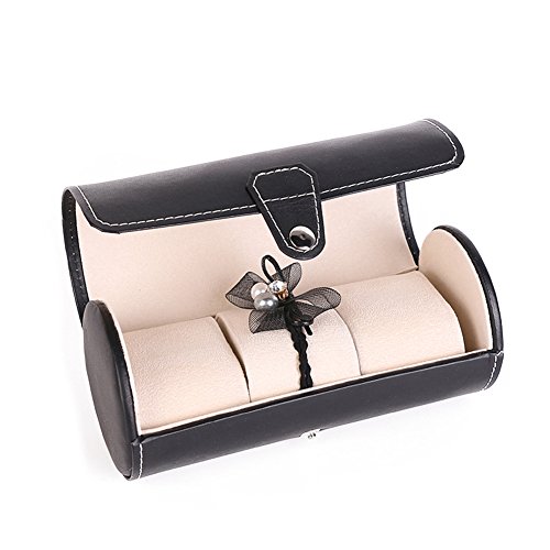 Aveson Pu Leather Roll Travel Watch Box Holder Organizer Bracelet Storage Case 3 Grid For Watches Or Bracelets, Black #TOP7