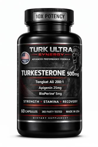 Turkesterone & Tongkat Ali for Men (60 Capsules) - Turkesterone 500mg + Tongkat Ali 500mg + Apigenin 25mg + BioPerine 5mg per serving to boost stamina, muscle growth and builder - Made in The USA