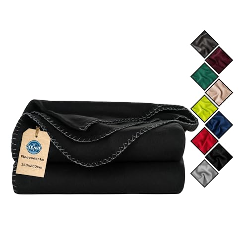 HLKauf Fleecedecke 150x200 cm Kuscheldecke flauschig, knitterarme und atmungsaktive Couchdecke HLKauf-Block (Schwarz & HLKauf-Block)