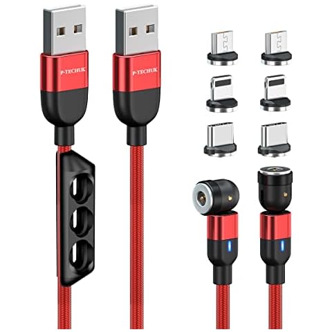 P-TECHUK 540° Rotating Magnetic 3 in 1 Charging Cable, Phone Magnetic Charging Cable, Magnetic Charger Cable, Magnetic cable. (2 x 1M cable, 6 tips, 1 x tip holder) A15 Cover