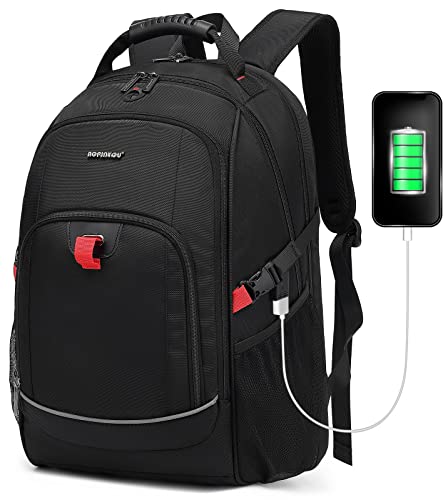 BIKROD Rucksack Herren, Schulrucksack Jungen Teenager für Arbeit Reisen mit TSA Freundlich, 15.6 Zoll Laptoptasche Großer Wasserdichtem, Grau Daypack mit Anti Diebstahl Tasche und USB Ladeanschluss Cover