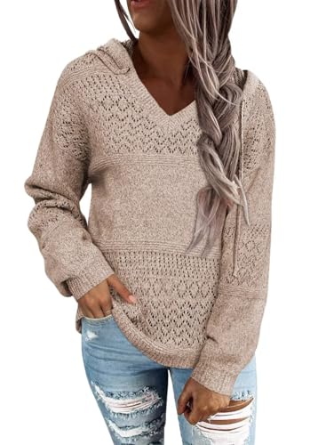 FEKOAFE Womens Causal V Neck Hollow Out Long Sleeve Hoodies