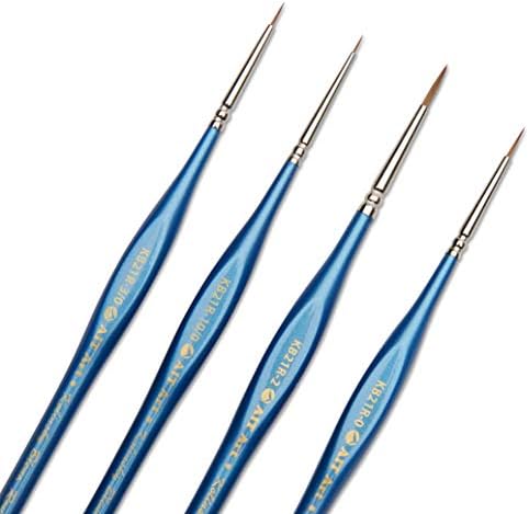 AIT Art Premium Detail Brush Set, 4 Kolinsky Blend Paint Brushes for Miniature Details, Handmade in USA for Trusted Performance, Triangular Handle Design for The Best Grip and Ultimate Precision