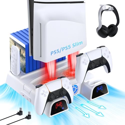 Suporte de resfriamento com estação de carregamento de controlador duplo para PS5/PS5 Slim, ventilad
