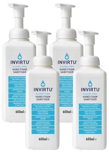 Image of Byotrol INVIRTU Alcohol-free Hand Foam Sanitiser | Fragrance-Free, Alcohol-Free & Non-Taint | 600ml Pump Bottle (Pack of 4)