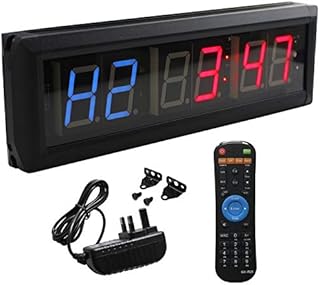 Ledgital Gym Timer Stopwatch with Remote, Countdown/up Clock in Mints Secs, Ideal Interval Timer Clock for Home Gym Workout, Ultra-Brightness & Dimmable, Wall Mount Brackets Included, UK Plug