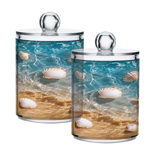 KLUVIO 4 Pack Qtip Holder Organizers Dispenser Beach Shells Bathroom Container Bathroom Vanity Storage Canister Apothecary Jar Set for Cotton Swabs, Balls, Pads, Floss -  g406646017p746c790s1725
