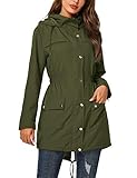 UUANG Rain Jacket Women Windbreaker Climbing Raincoats Waterproof Lightweight Outdoor Hooded Trench Coats Army Green,M